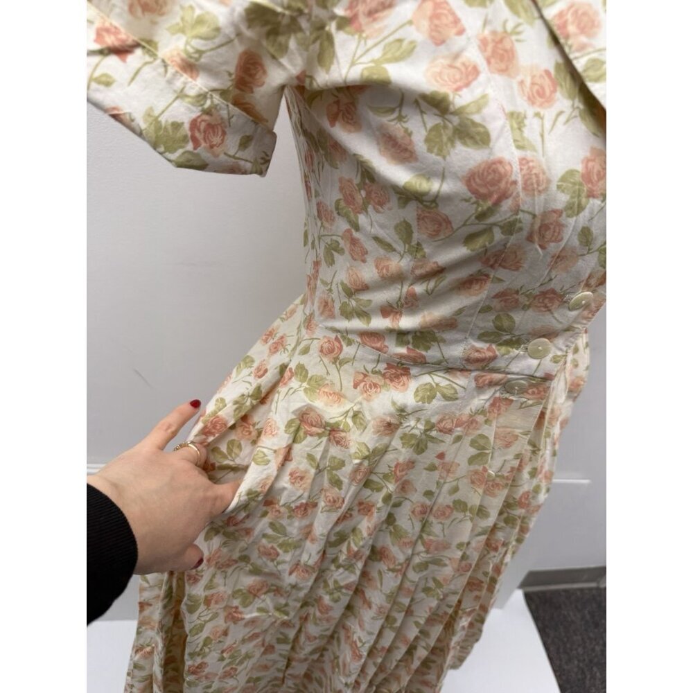 Katie vintage 1960s shirtwaist day dress pink green floral print Cotton USA Made - Picture 6 of 16